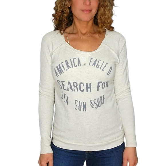 American Eagle Scoop Neck Sweater Size Small White - Picture 1 of 4